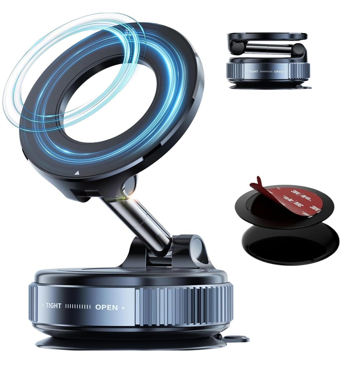 360° Vacuum Magnetic Car Phone Mount, Strong Suction Holder, Universal (Pro Black)