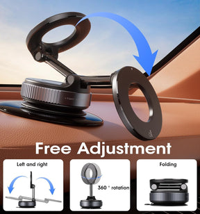 360° Vacuum Magnetic Car Phone Mount, Strong Suction Holder, Universal (Pro Black)
