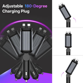Stride™ 4-in-1 Fast Charging Car Charger | USB-C & USB-A | Retractable Cables | Starry Sky Light