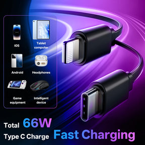 Stride™ 4-in-1 Fast Charging Car Charger | USB-C & USB-A | Retractable Cables | Starry Sky Light