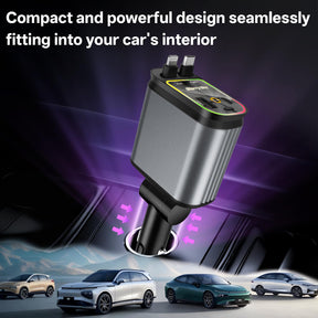 Stride™ 4-in-1 Fast Charging Car Charger | USB-C & USB-A | Retractable Cables | Starry Sky Light