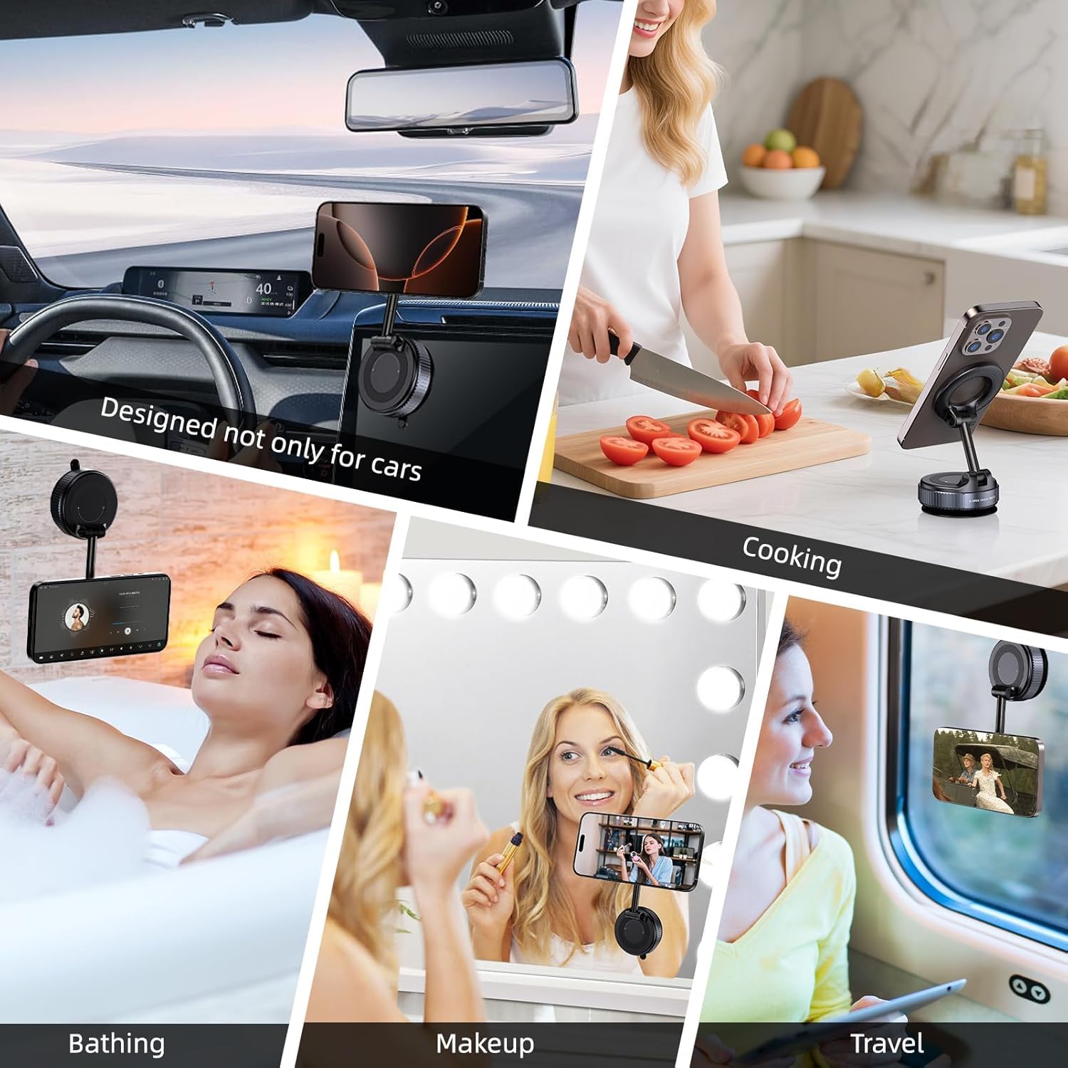 360° Vacuum Magnetic Car Phone Mount, Strong Suction Holder, Universal (Pro Black)