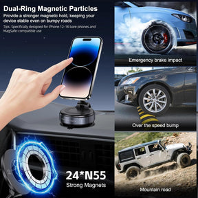 360° Vacuum Magnetic Car Phone Mount, Strong Suction Holder, Universal (Pro Black)